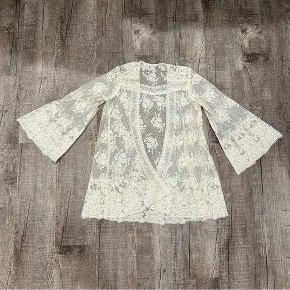 Sundance Sweaters - Sundance Embroidered Lace Mesh Open Duster Cardigan Ivory Women’s Size Medium
